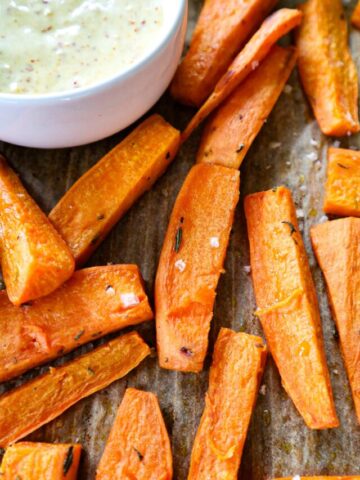 Sweet Potato Truffle Fries on a baking sheet.