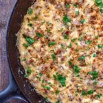 Cast Iron Mac and Cheese in a cast iron skillet.