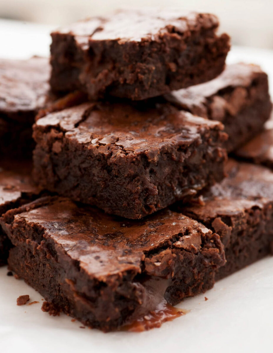 Sourdough brownies on parchment paper.