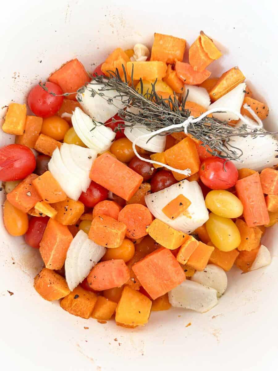 Roasted veggies for butternut squash and tomato soup.