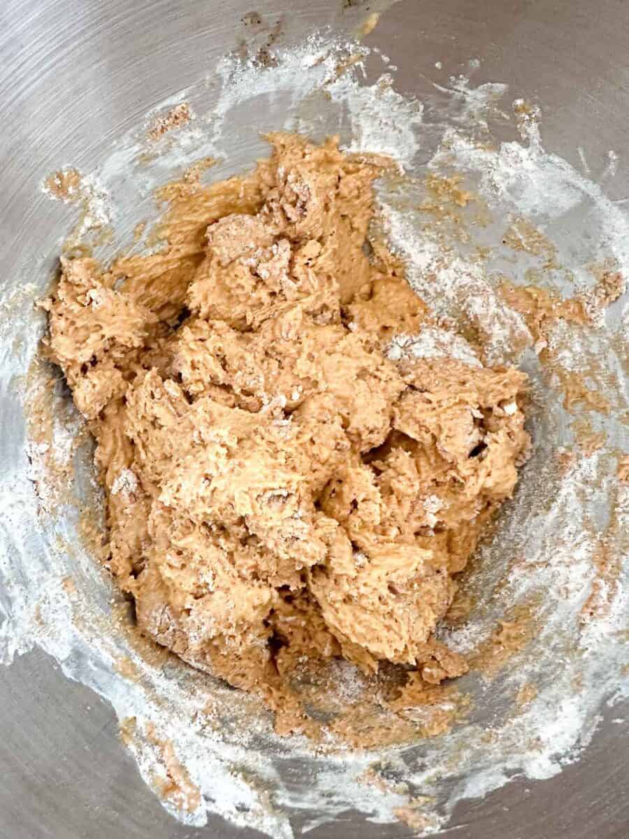A bowl of batter for sourdough pumpkin muffins.