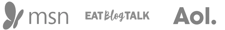 Logos of three brands in grayscale: msn with a butterfly symbol, Eat Blog Talk in stylized text, and Aol. with a dot at the end.