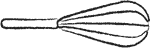 A simple black and white line drawing of a whisk, showing a long handle with wire loops forming the whisking end.